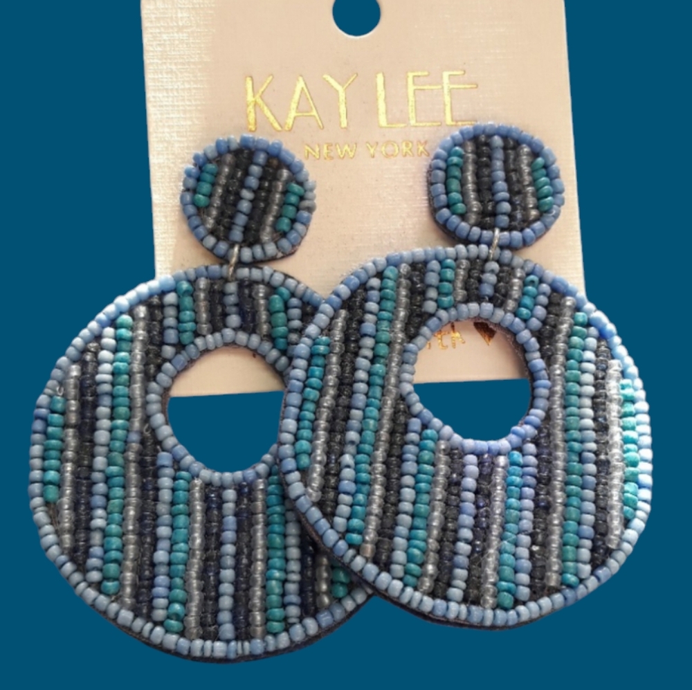 3 For $15 Blue Beaded Circle Post Earrings